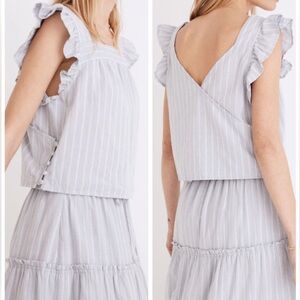 Madewell Striped cottagecore Flutter-Sleeve Cross-Back Top size XL